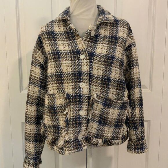 Blank NYC Once in a Lifetime Tweed Cropped Shaket Jacket Medium - Picture 2 of 13